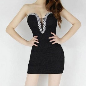 Sexy Style Rhinestone Floral Print Low Cut Sleeveless Polyester Dress For Women